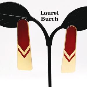 Vintage Laurel Burch Gold Red Chevron Post Earrings, 1980s, Gold Plated